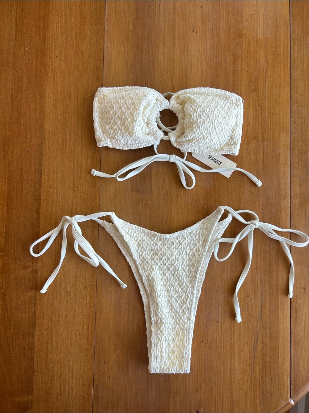 Seamolly Ivory Knit Ring-Front Bandeau Bikini